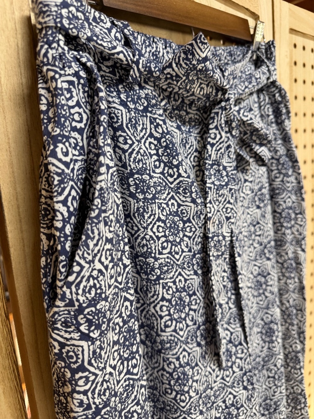 Cotton Bleu NWT Navy White Printed Paperbag Waist Wide Leg Pants M